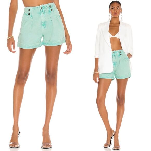 RETROFETE Trixie Shorts in Bermuda Acid Green High Waist Pockets Size 24 NEW - Picture 9 of 9